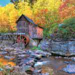 autumn in glade creek grist mill babcock state park west virginia united states 8k wallpaper