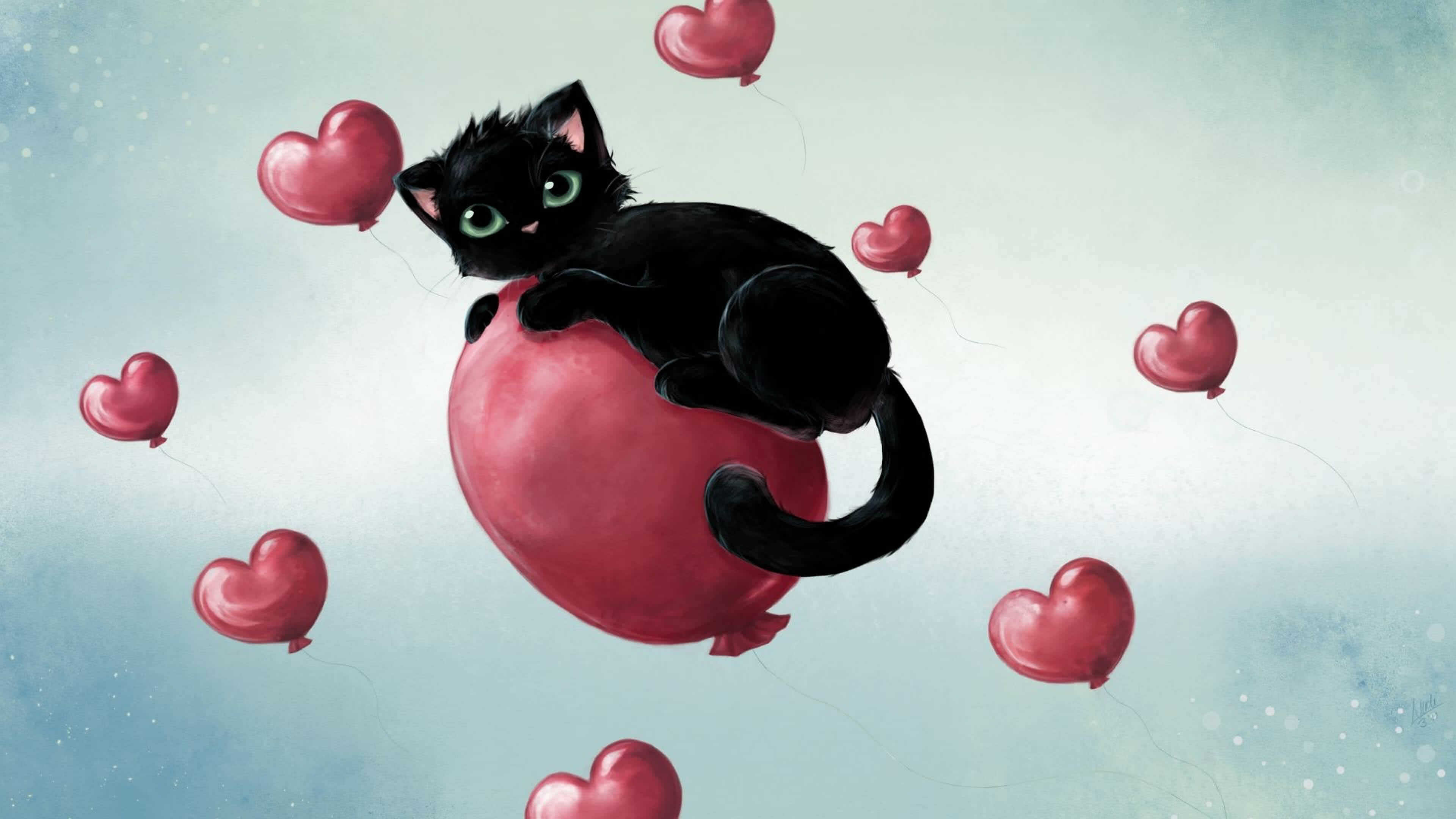 cat on heart balloon uhd 4k wallpaper