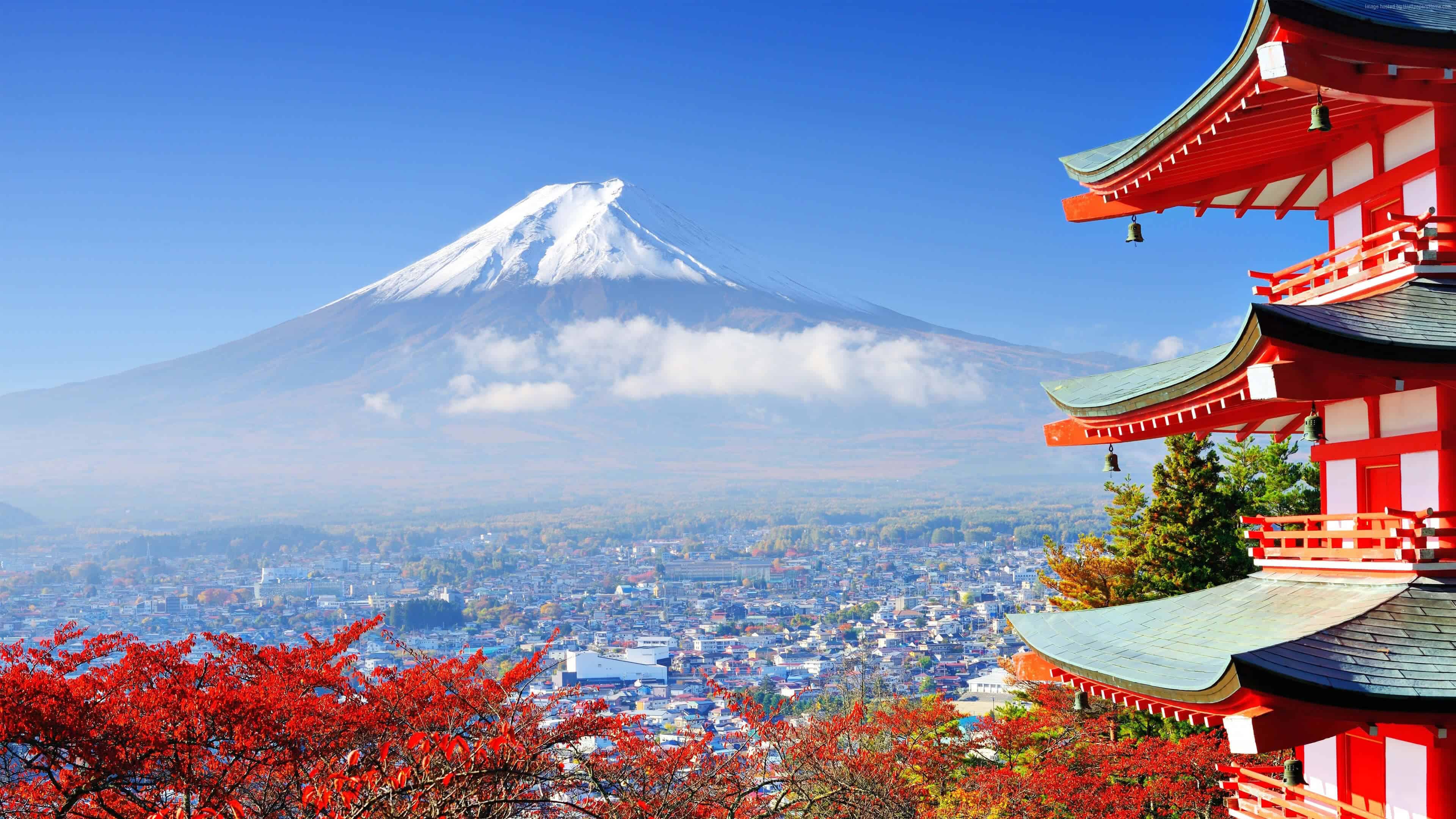 View Of Mount Fuji From A Red Pagoda, Tokyo UHD 4K Wallpaper | Pixelz