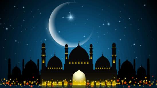 mosque and moon during ramadan uhd 8k wallpaper