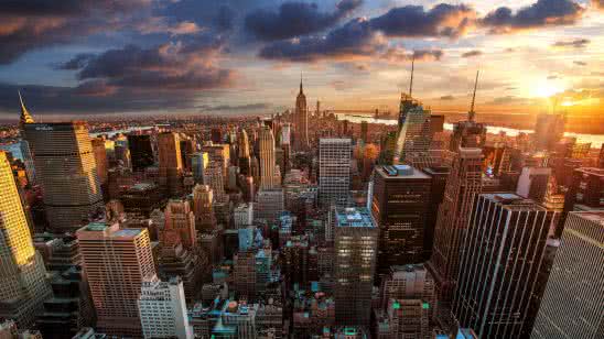 new york cityscape sunset uhd 4k wallpaper