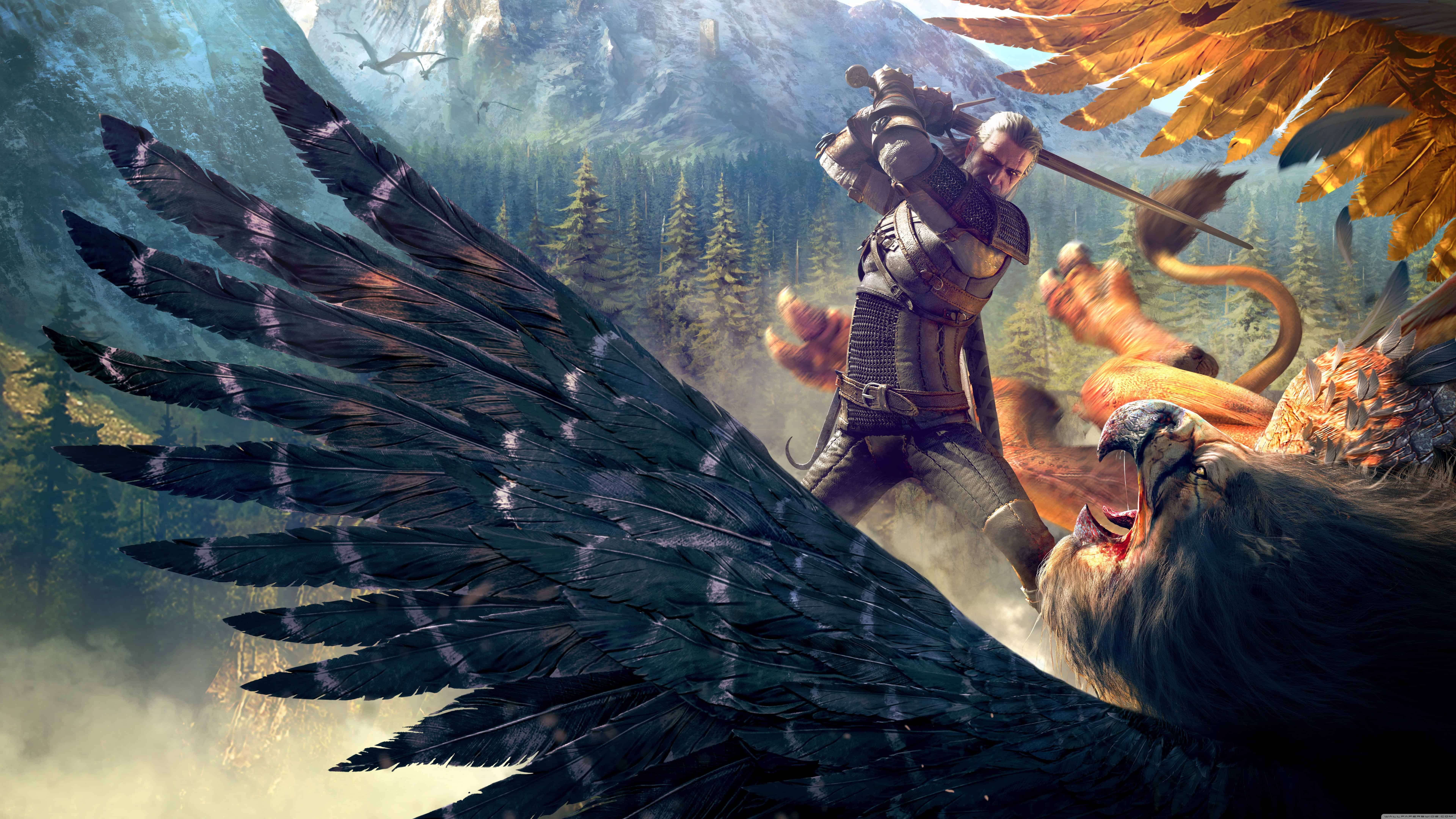 The Witcher 3 Wild Hunt Geralt And A Griffin Uhd 8k Wallpaper Pixelz