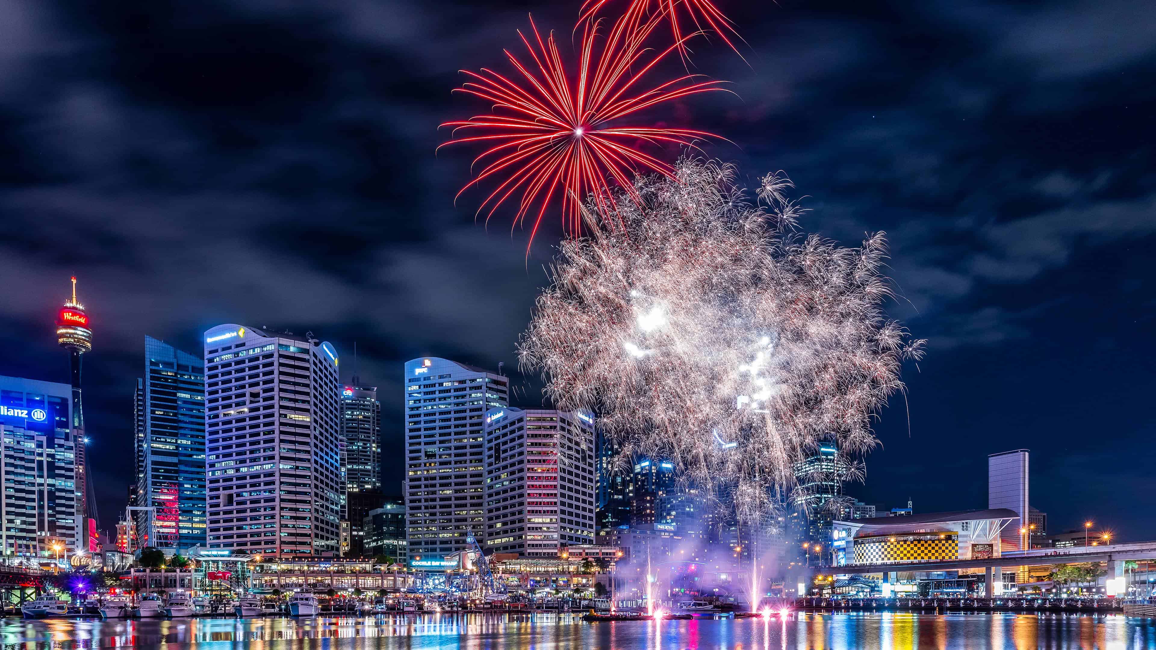 darling harbour fireworks sydney australia uhd 4k wallpaper