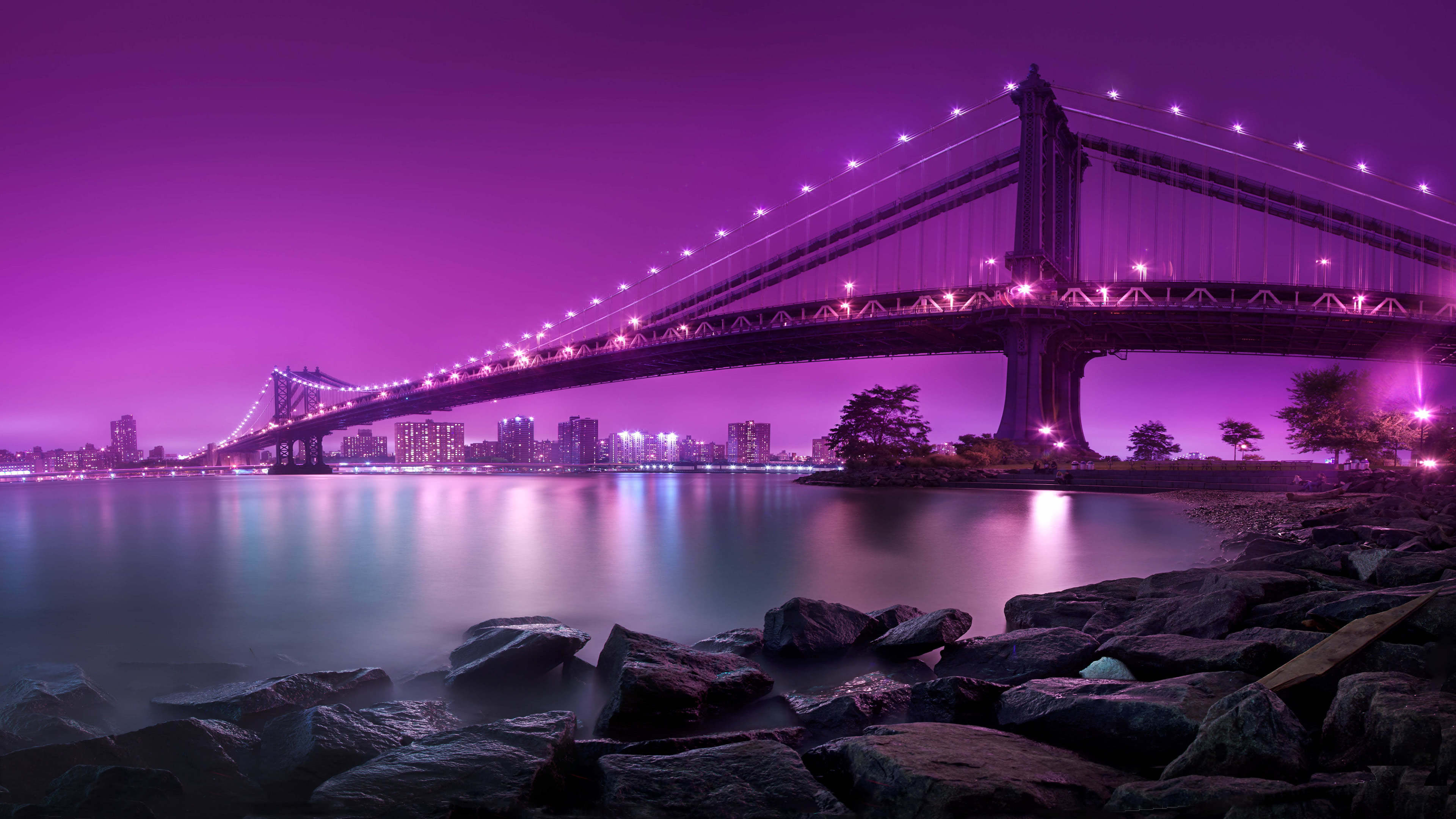 manhattan bridge at night new york city united states uhd 4k wallpaper