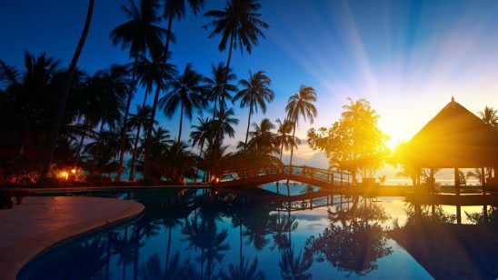 resort pool sunset thailand uhd 4k wallpaper