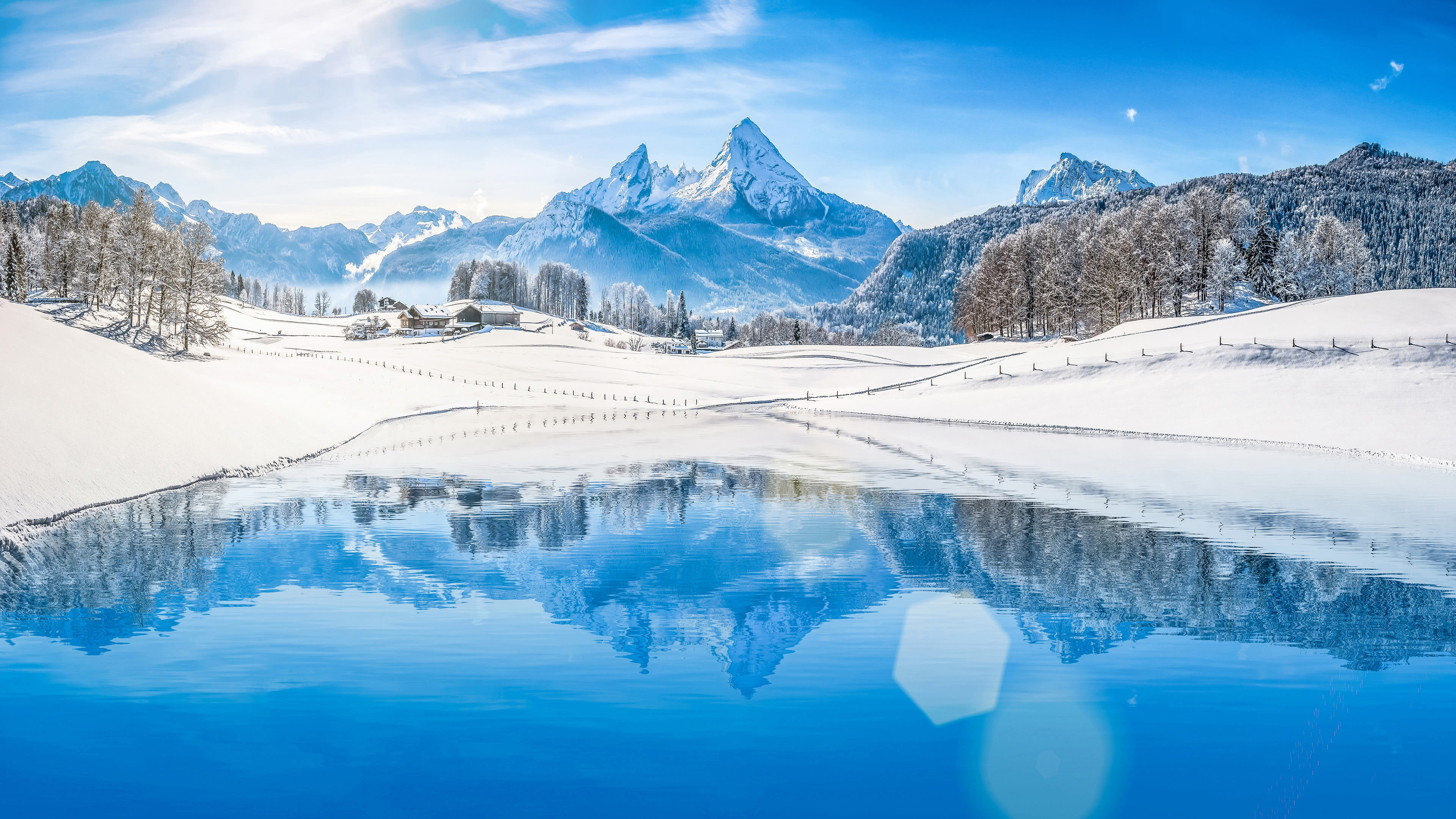 Winter Mountains Lake Landscape UHD 4K Wallpaper | Pixelz