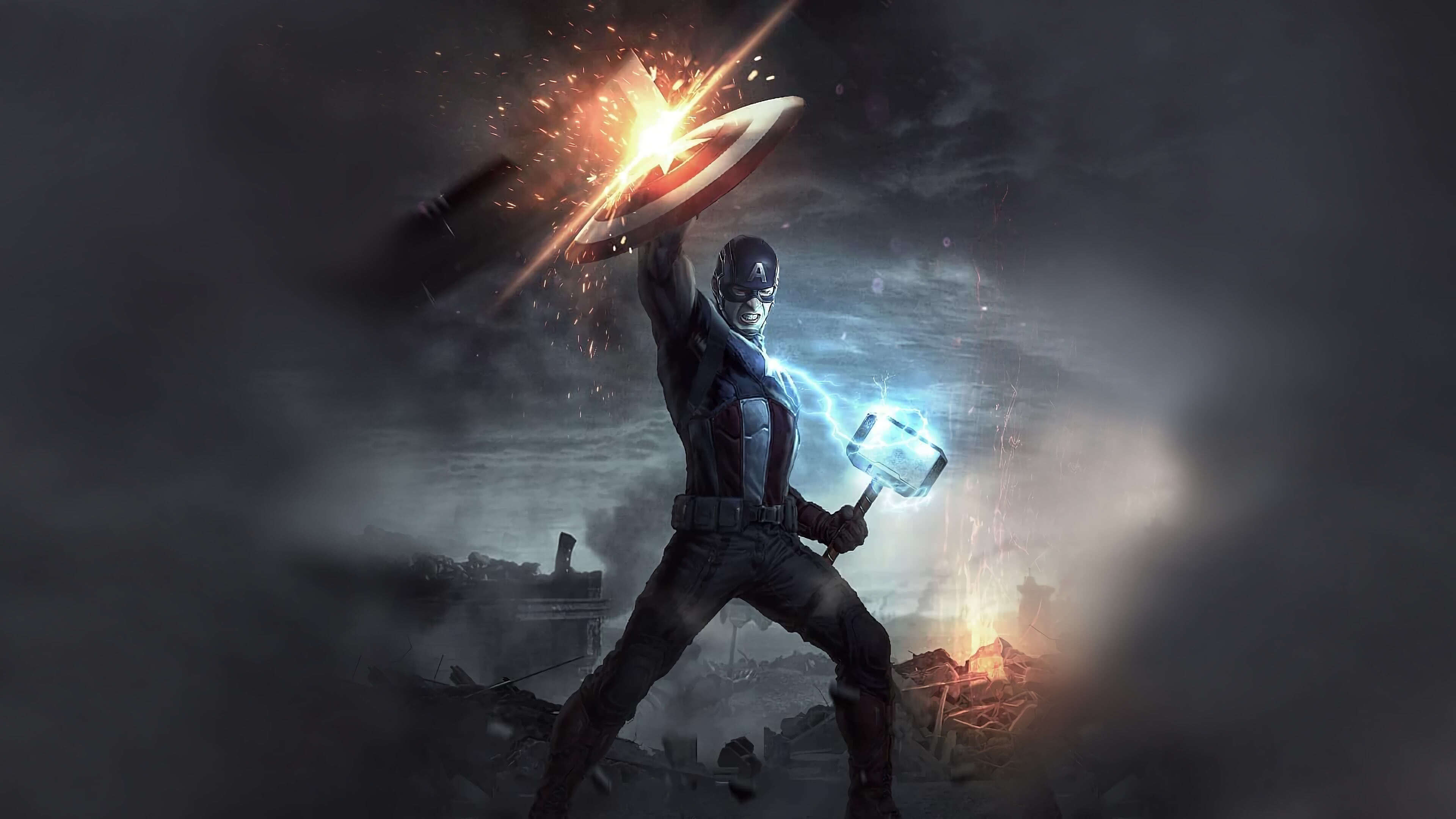avengers endgame captain america mjolnir hammer uhd 4k wallpaper