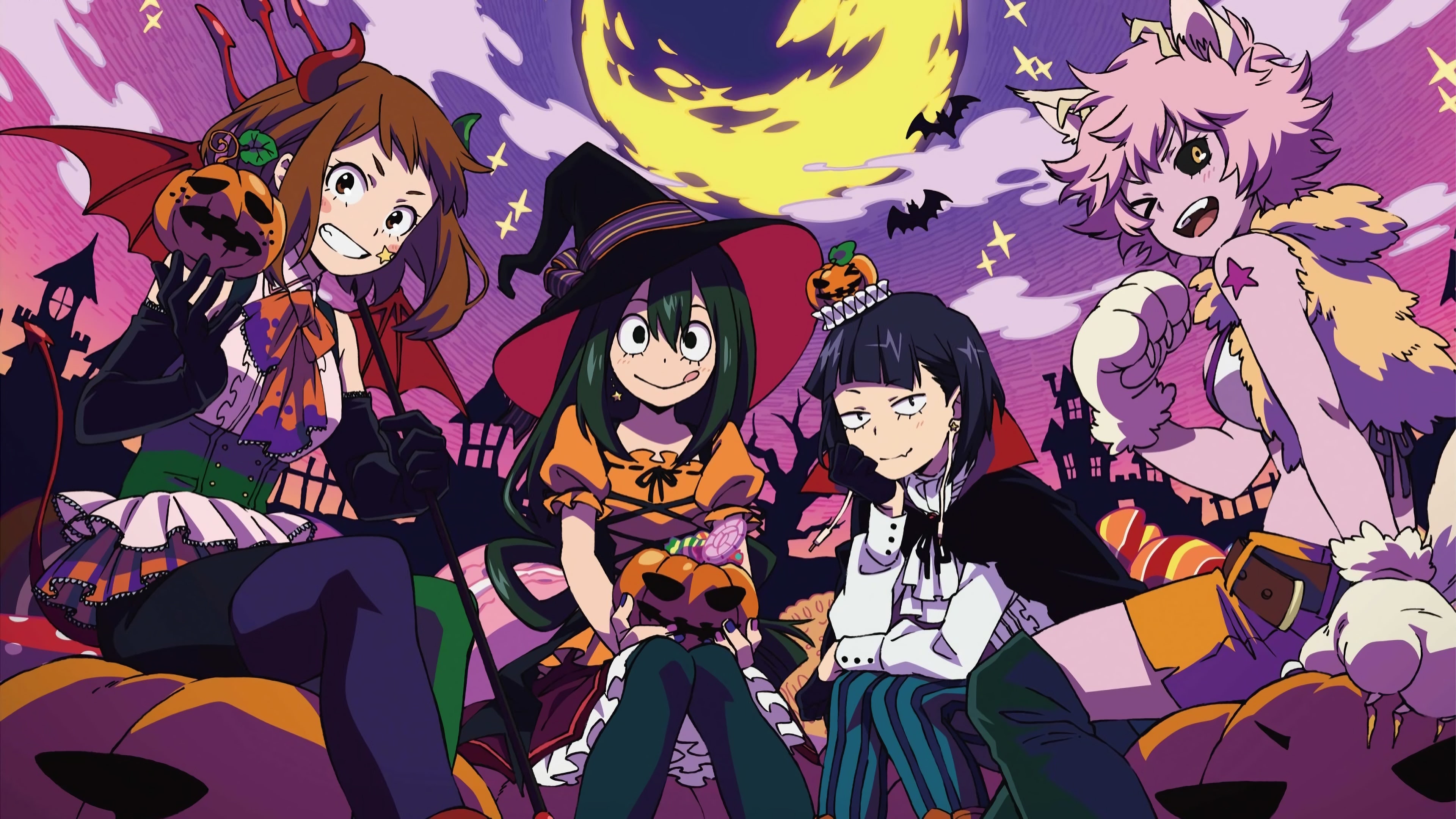 my hero academia ochaco uraraka tsuyu asui kyoka jiro mina ashido halloween uhd 4k wallpaper pixelz my hero academia ochaco uraraka tsuyu